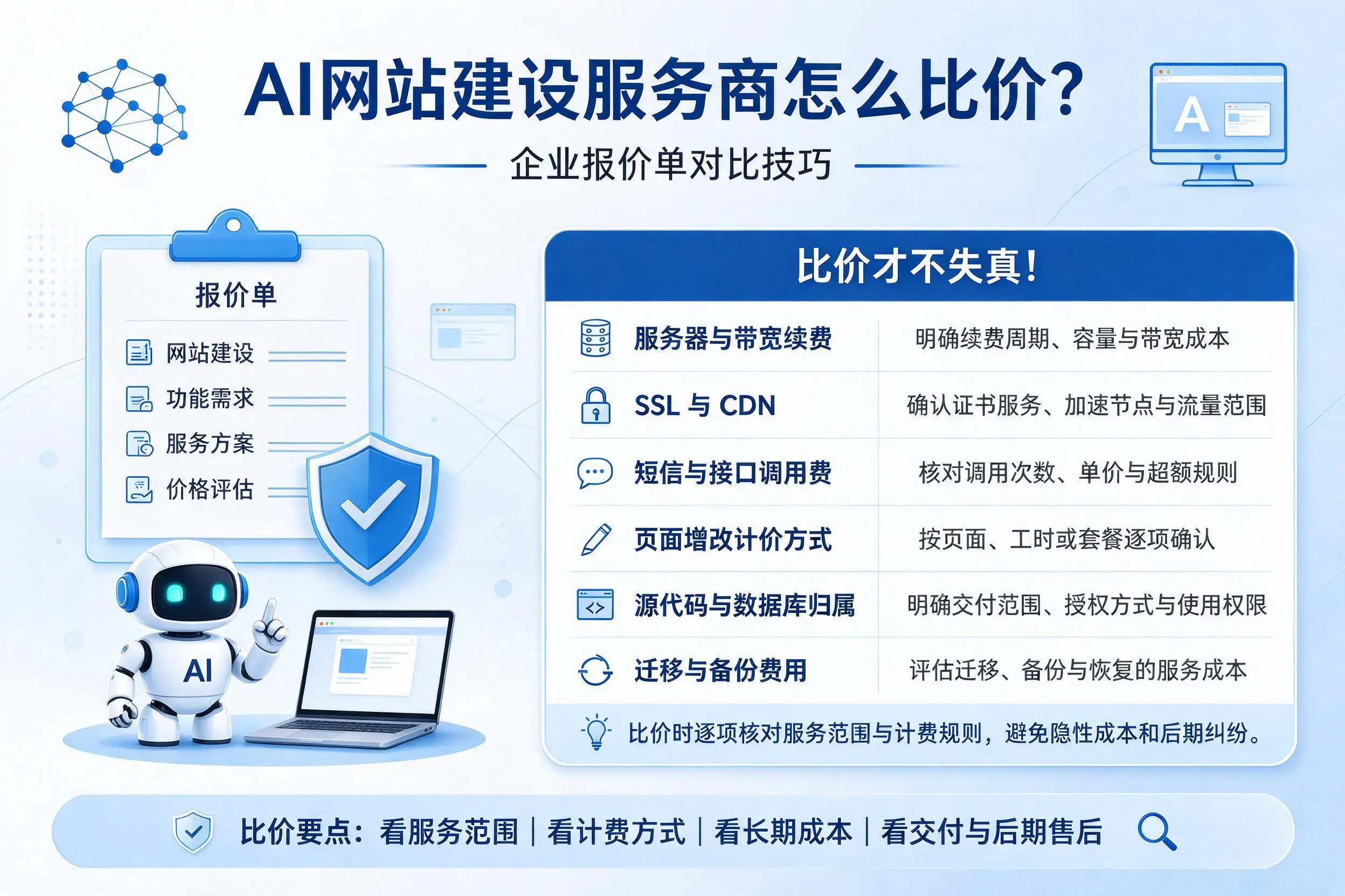 AI网站建设服务商怎么比价?西宁企业报价单对比技巧