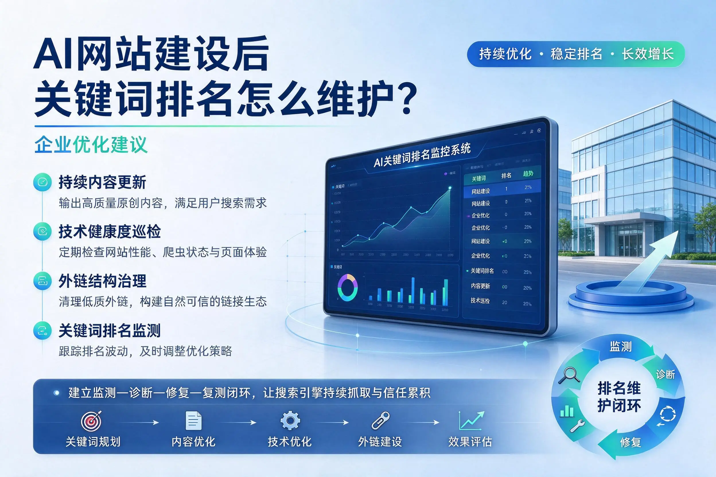 AI网站建设后关键词排名怎么维护?西宁企业优化建议